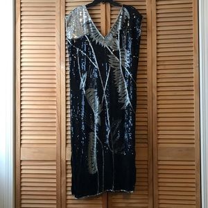100% Silk Sequins Evening Dress